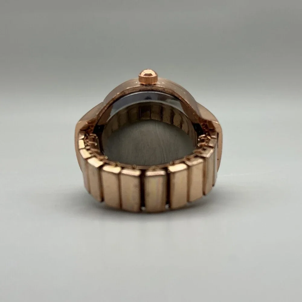 Shasa Ring Watch Women 21mm Rose Gold Tone Crystals Stretch Band New Battery